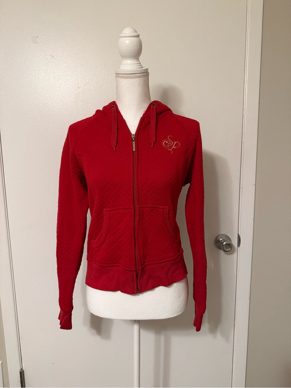 South Pole Women's XL Red Full Zip Hooded Lined Fleece Hoodie Jacket Pockets Y2K